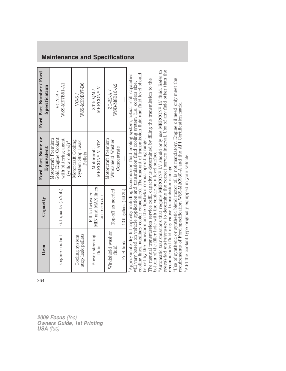 Maintenance and specifications | FORD 2009 Focus v.1 User Manual | Page 264 / 276