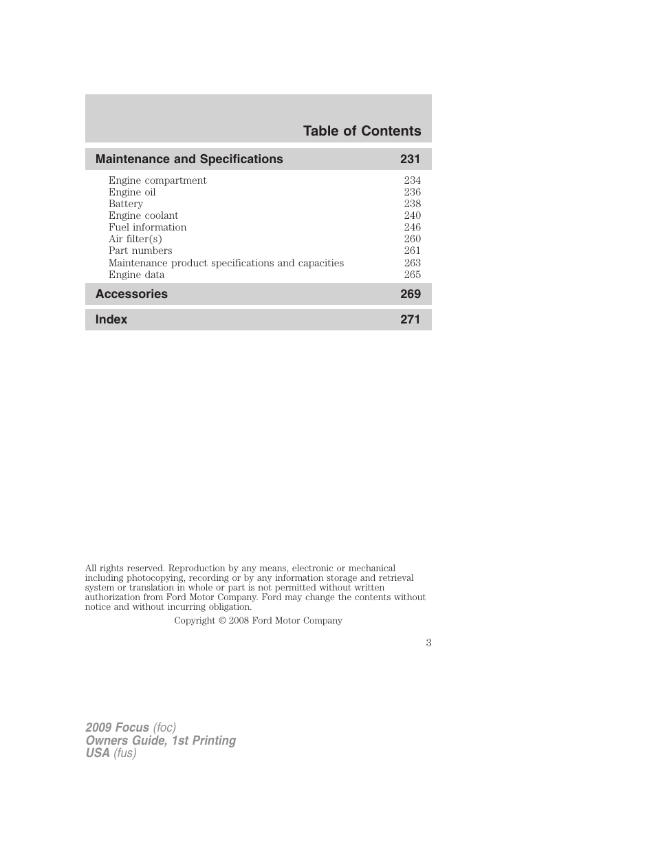 FORD 2009 Focus v.1 User Manual | Page 3 / 276