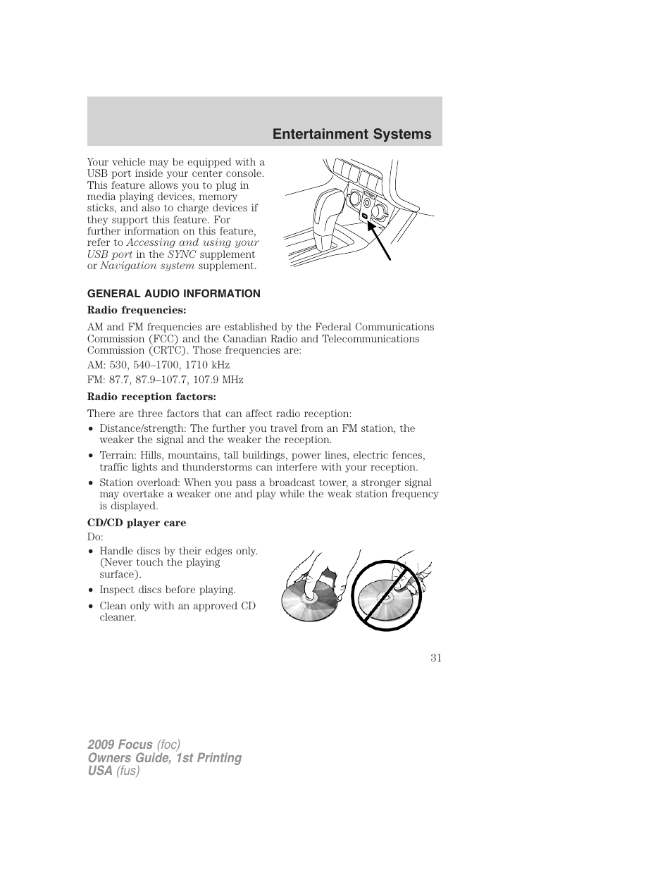 General audio information, Entertainment systems | FORD 2009 Focus v.1 User Manual | Page 31 / 276