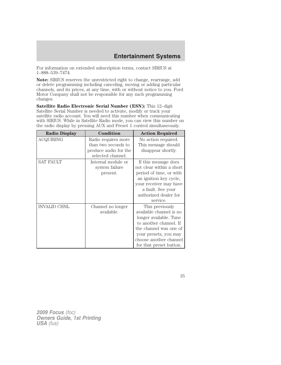 Entertainment systems | FORD 2009 Focus v.1 User Manual | Page 35 / 276