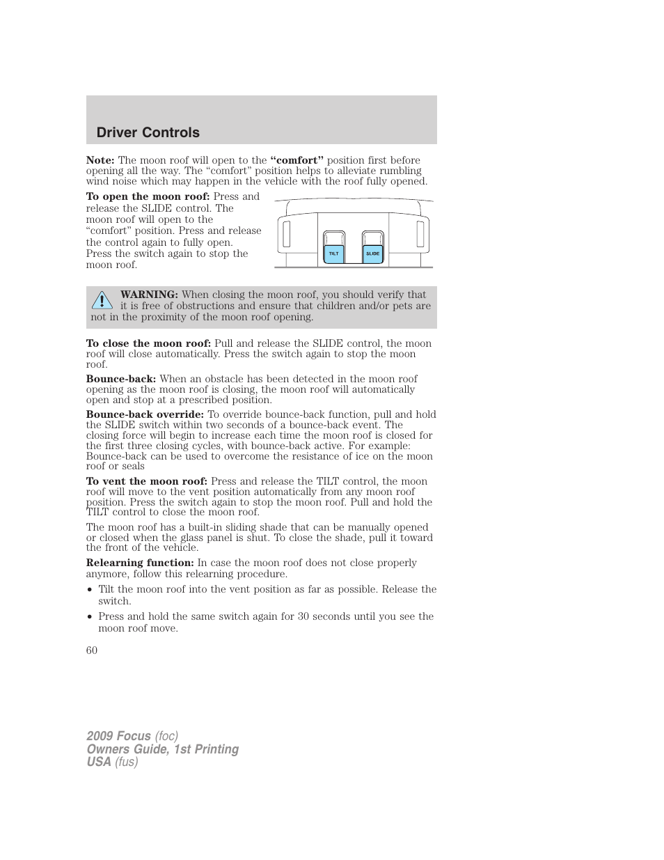 Driver controls | FORD 2009 Focus v.1 User Manual | Page 60 / 276