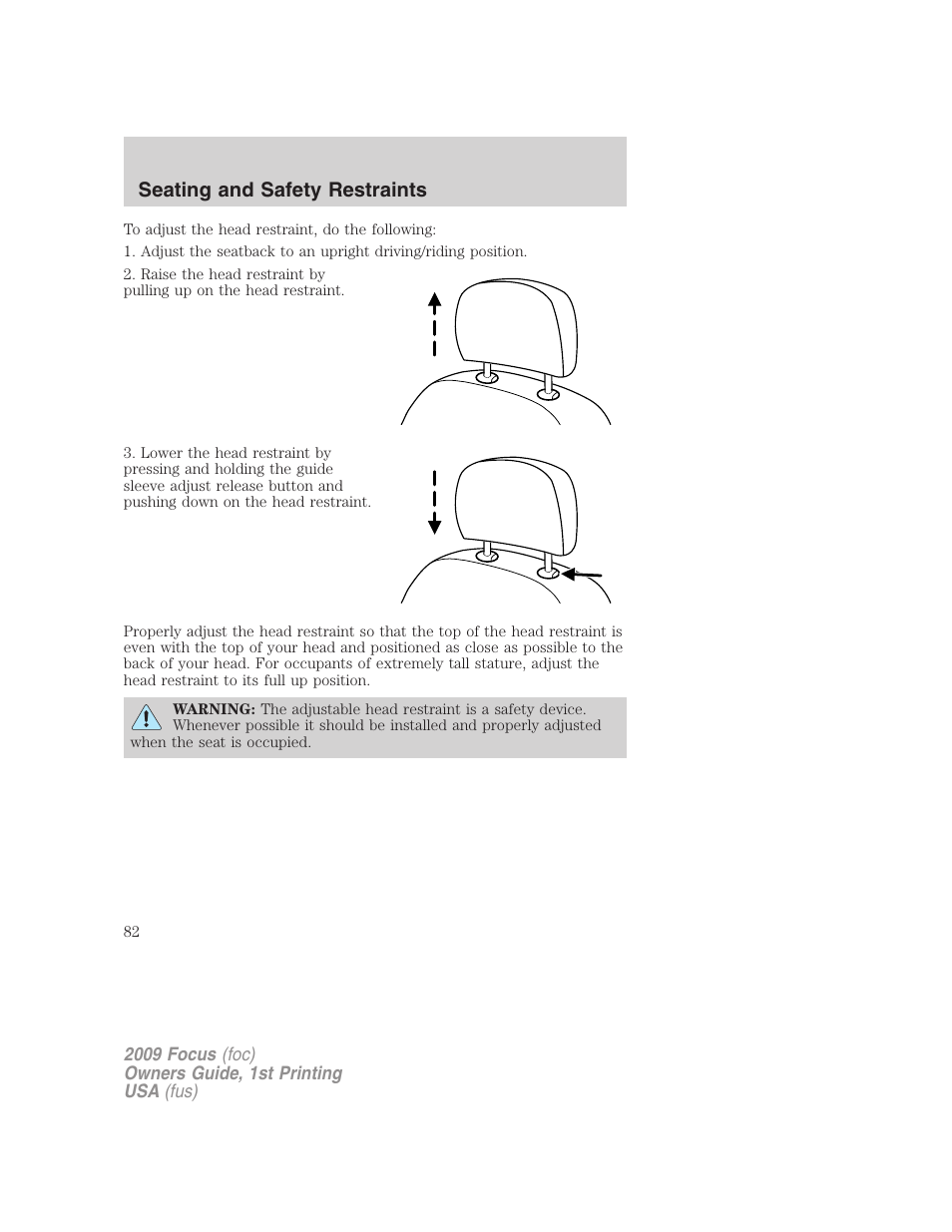 Seating and safety restraints | FORD 2009 Focus v.1 User Manual | Page 82 / 276