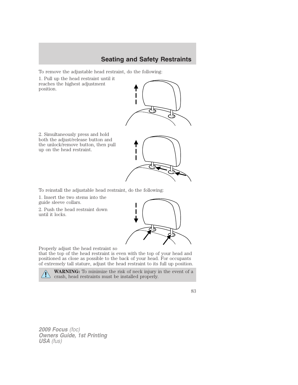 Seating and safety restraints | FORD 2009 Focus v.1 User Manual | Page 83 / 276