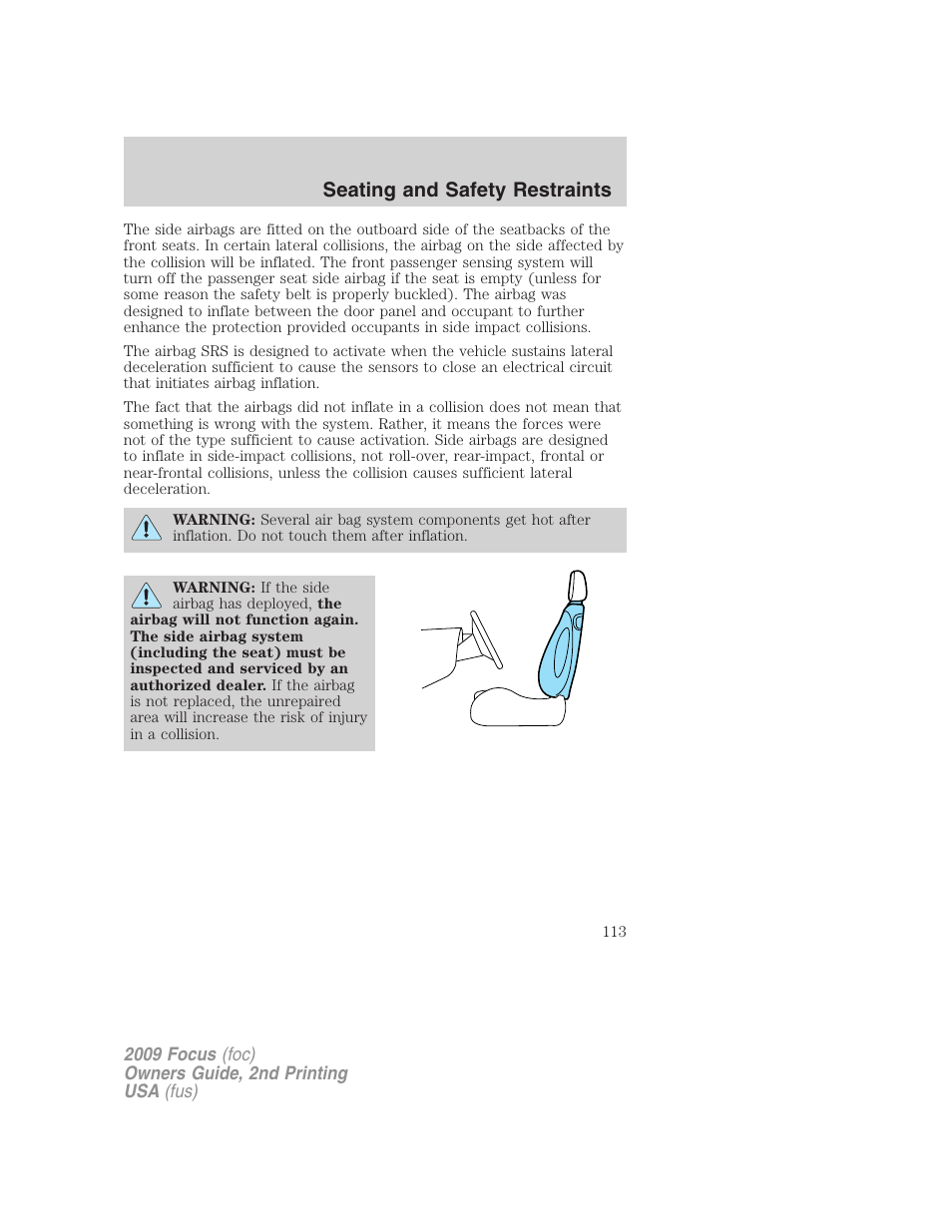 Seating and safety restraints | FORD 2009 Focus v.2 User Manual | Page 113 / 265