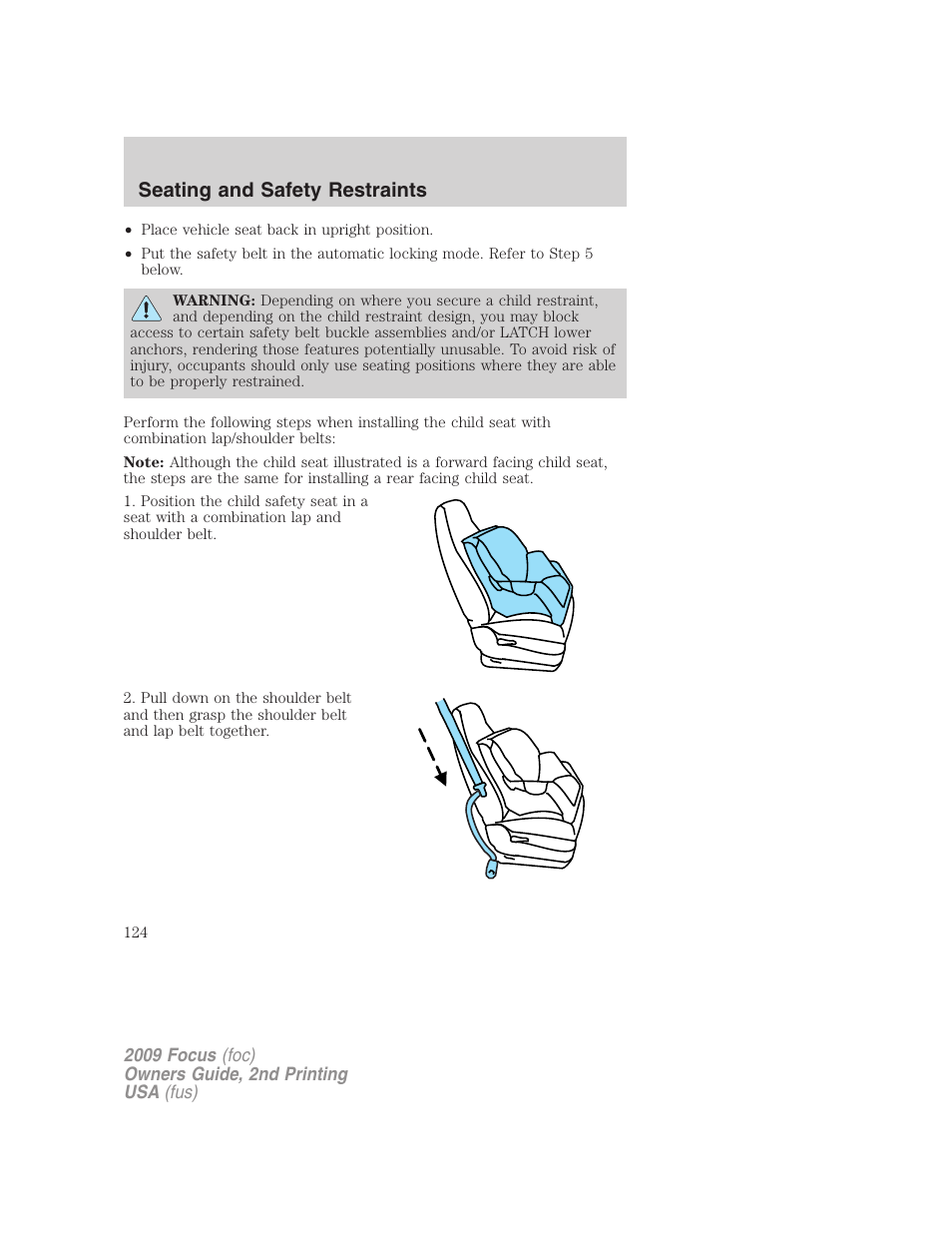 Seating and safety restraints | FORD 2009 Focus v.2 User Manual | Page 124 / 265