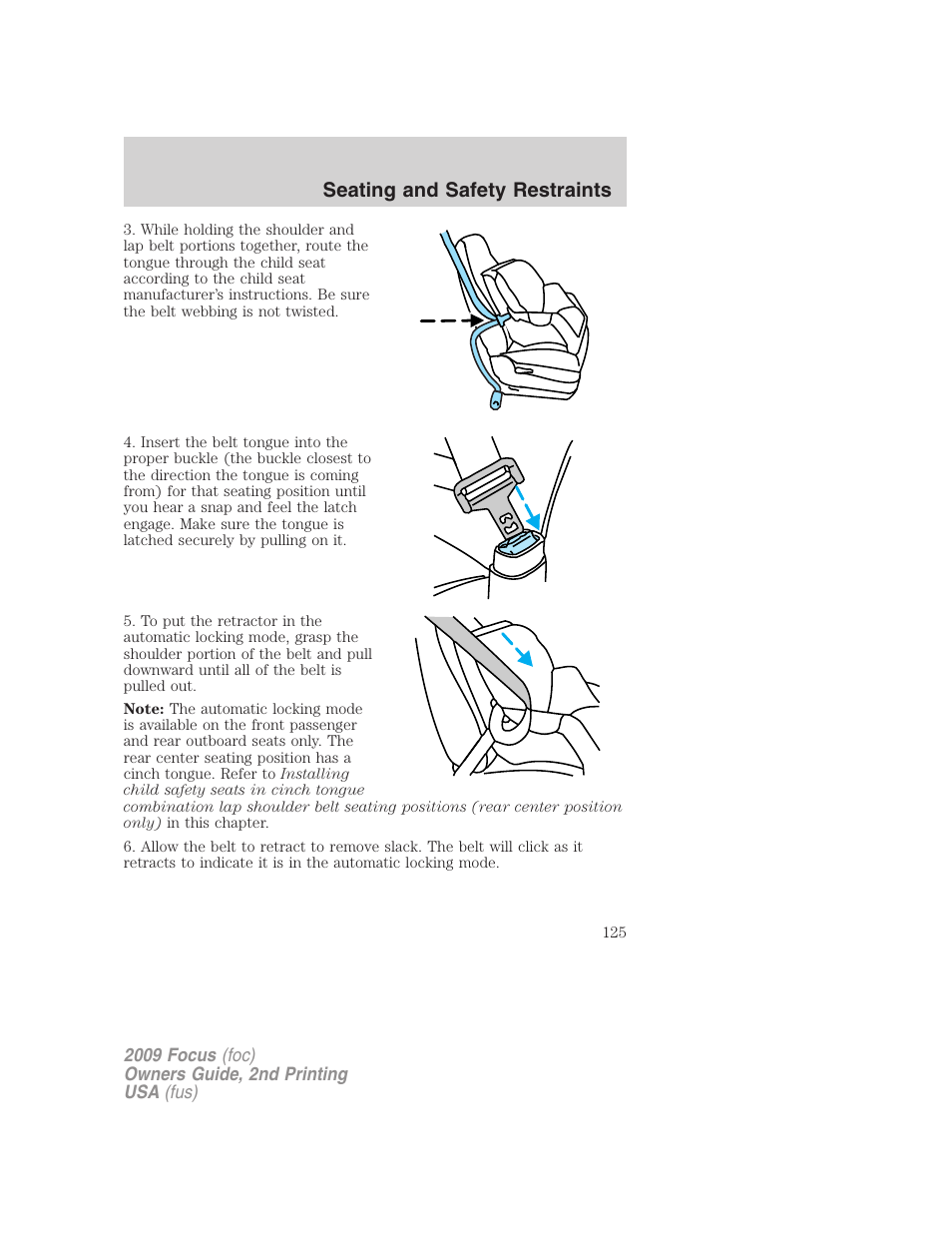 Seating and safety restraints | FORD 2009 Focus v.2 User Manual | Page 125 / 265