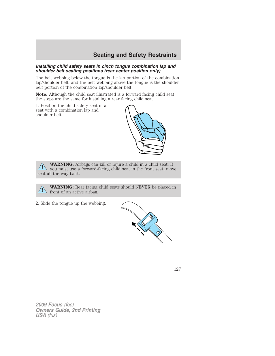 Seating and safety restraints | FORD 2009 Focus v.2 User Manual | Page 127 / 265