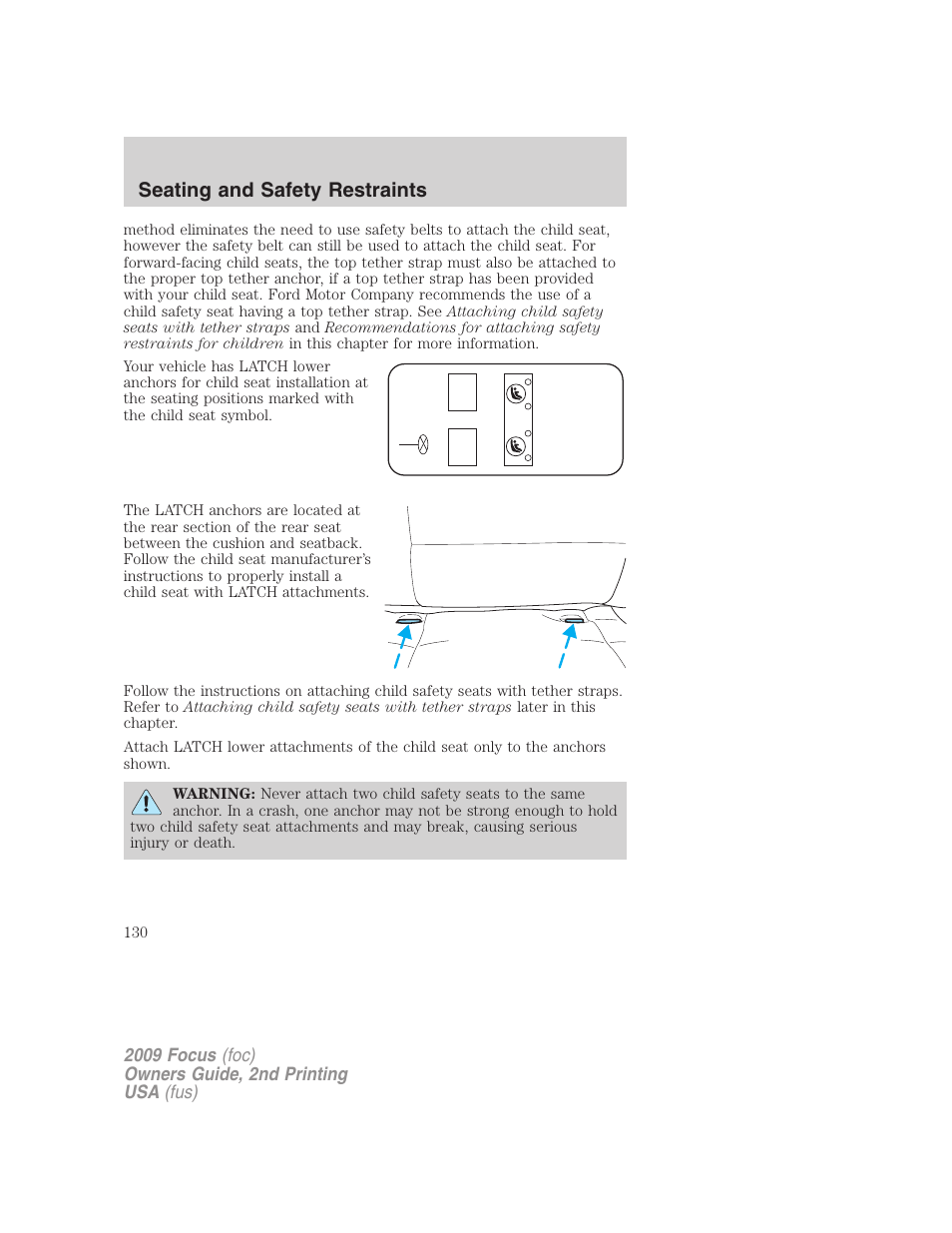 Seating and safety restraints | FORD 2009 Focus v.2 User Manual | Page 130 / 265