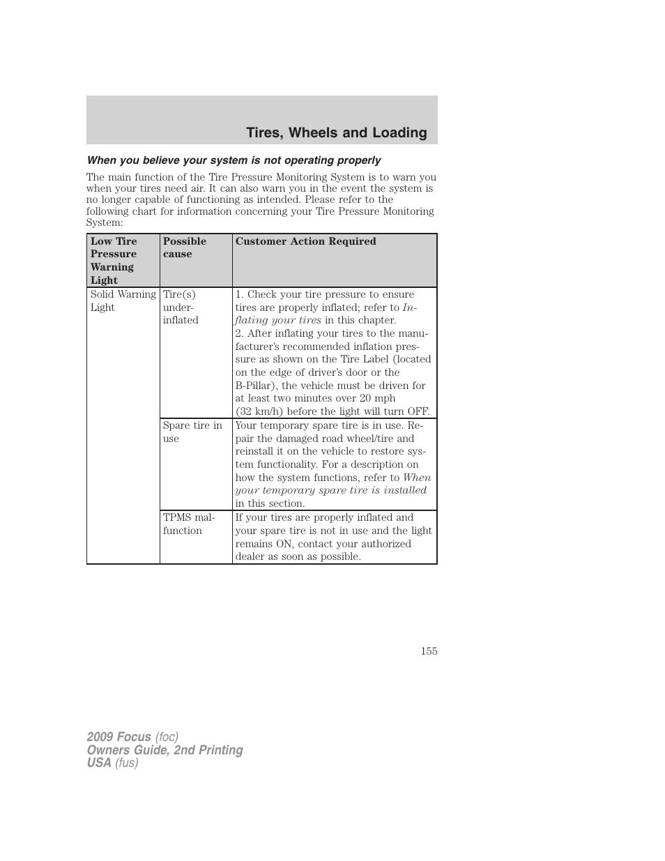 Tires, wheels and loading | FORD 2009 Focus v.2 User Manual | Page 155 / 265