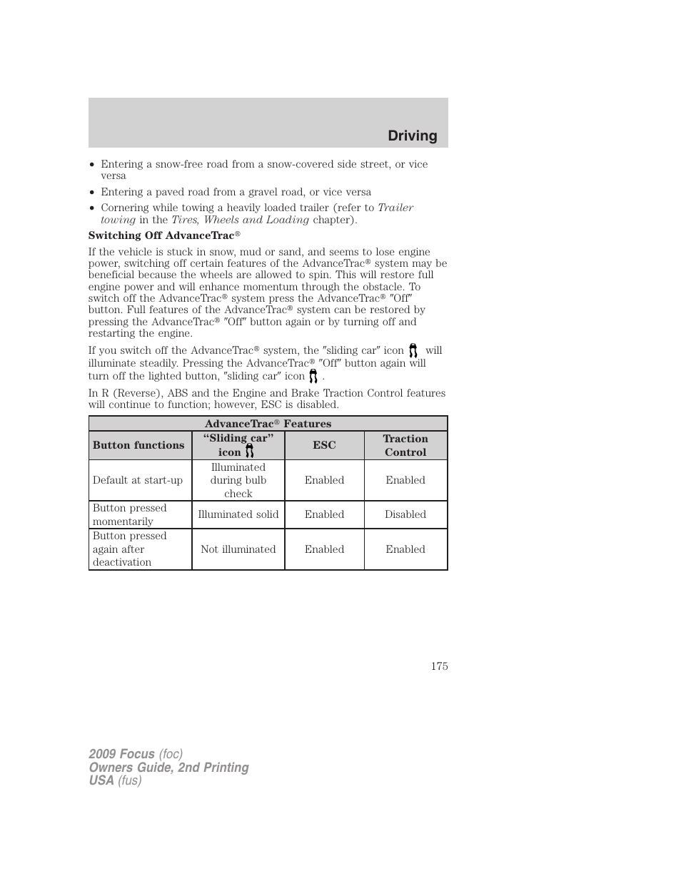 Driving | FORD 2009 Focus v.2 User Manual | Page 175 / 265