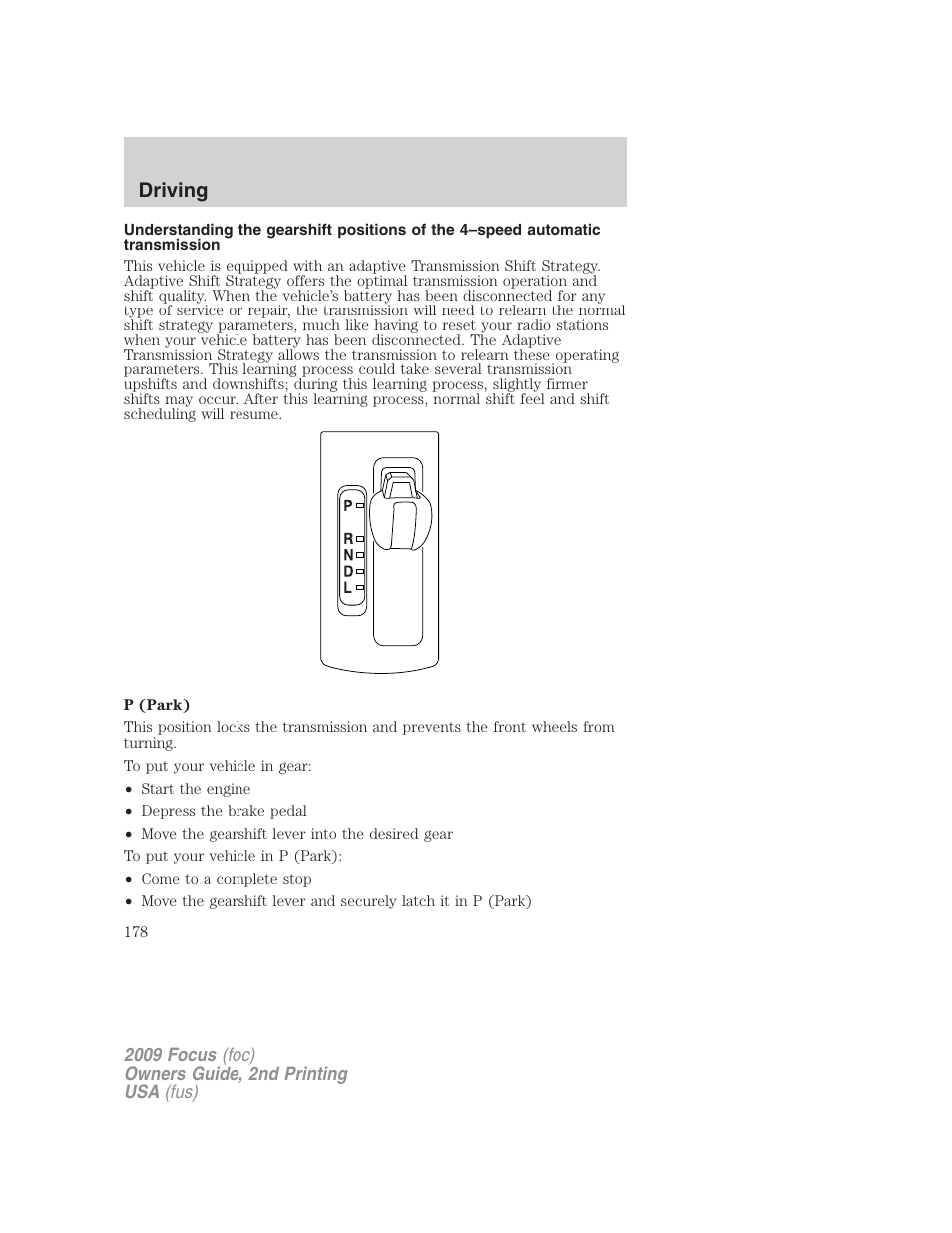 Driving | FORD 2009 Focus v.2 User Manual | Page 178 / 265