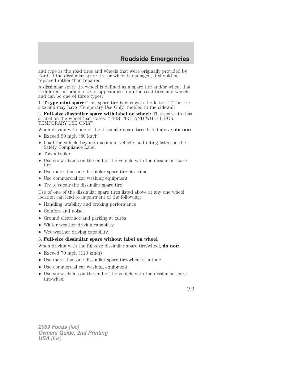 Roadside emergencies | FORD 2009 Focus v.2 User Manual | Page 193 / 265