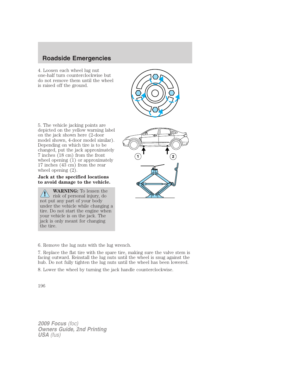 Roadside emergencies | FORD 2009 Focus v.2 User Manual | Page 196 / 265