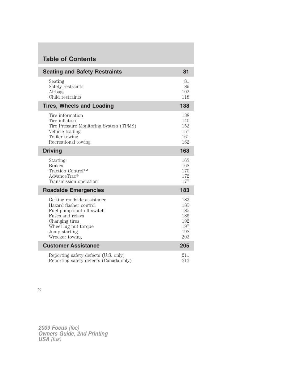FORD 2009 Focus v.2 User Manual | Page 2 / 265