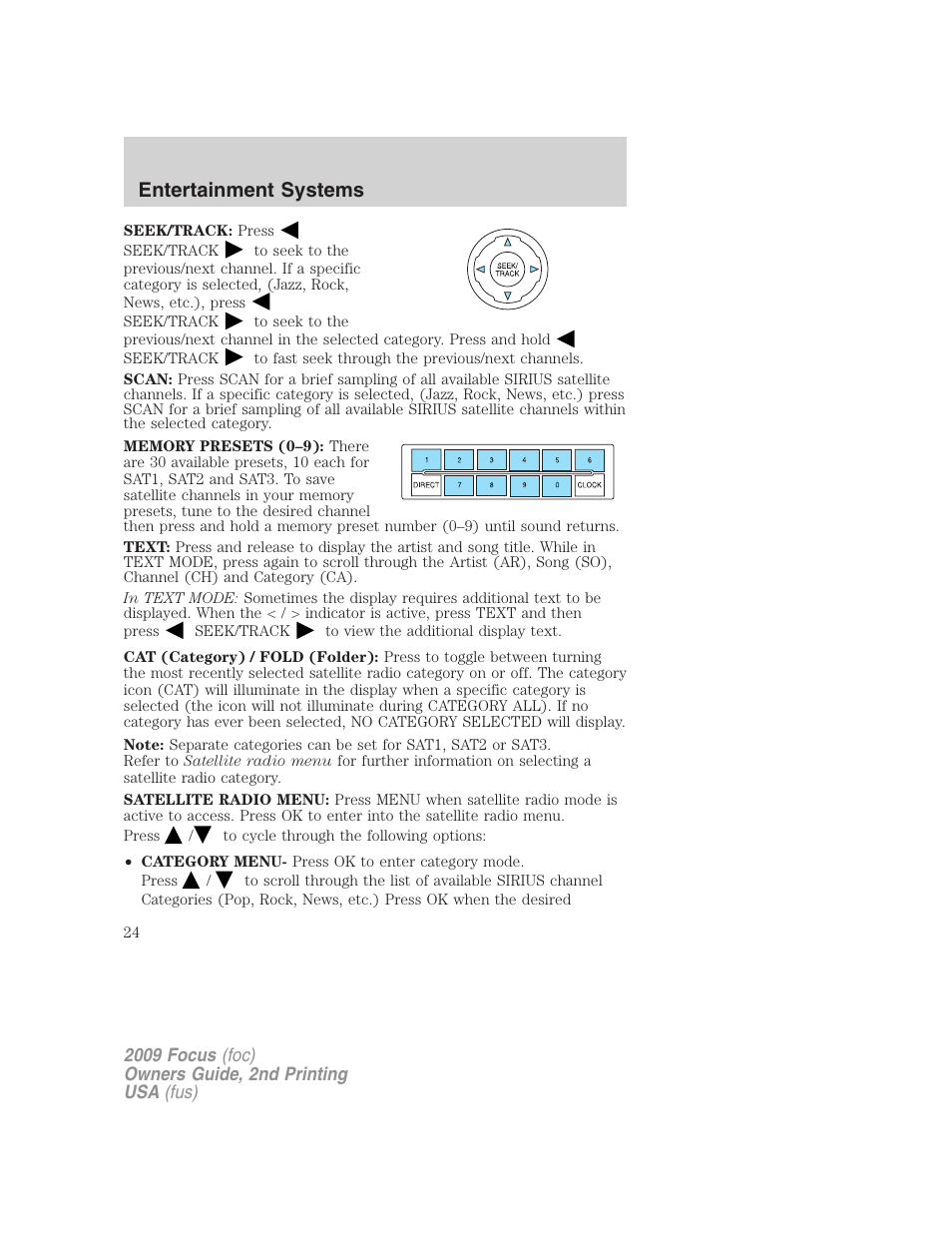 Entertainment systems | FORD 2009 Focus v.2 User Manual | Page 24 / 265