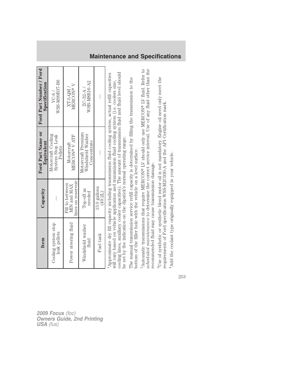 Maintenance and specifications | FORD 2009 Focus v.2 User Manual | Page 253 / 265