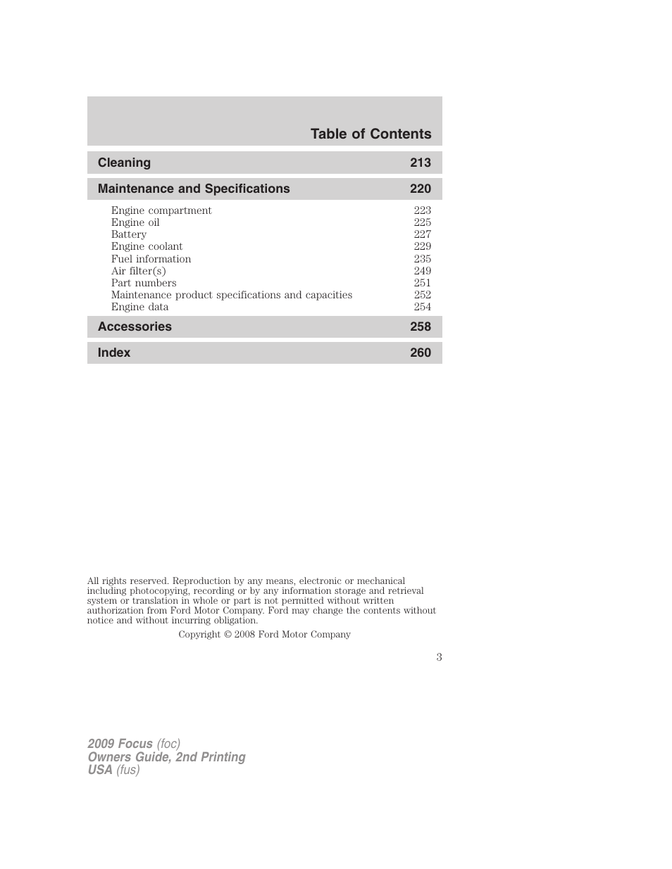 FORD 2009 Focus v.2 User Manual | Page 3 / 265