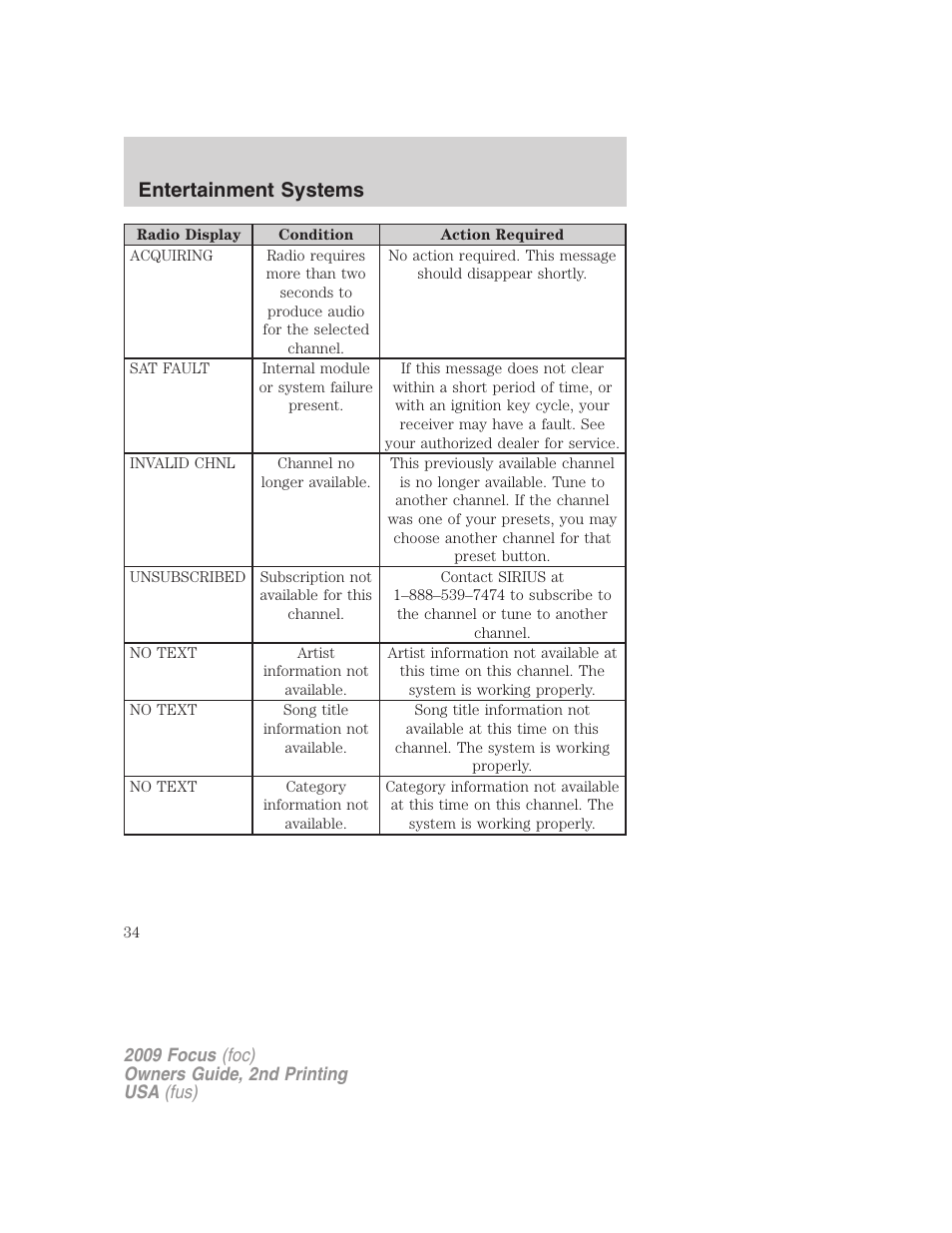 Entertainment systems | FORD 2009 Focus v.2 User Manual | Page 34 / 265