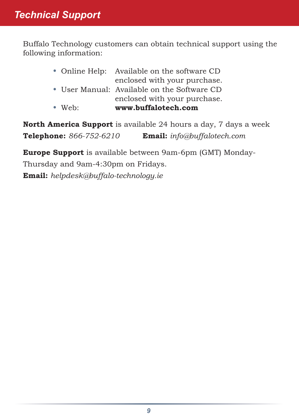 Technical support | Buffalo Technology HD-HLAN User Manual | Page 9 / 9