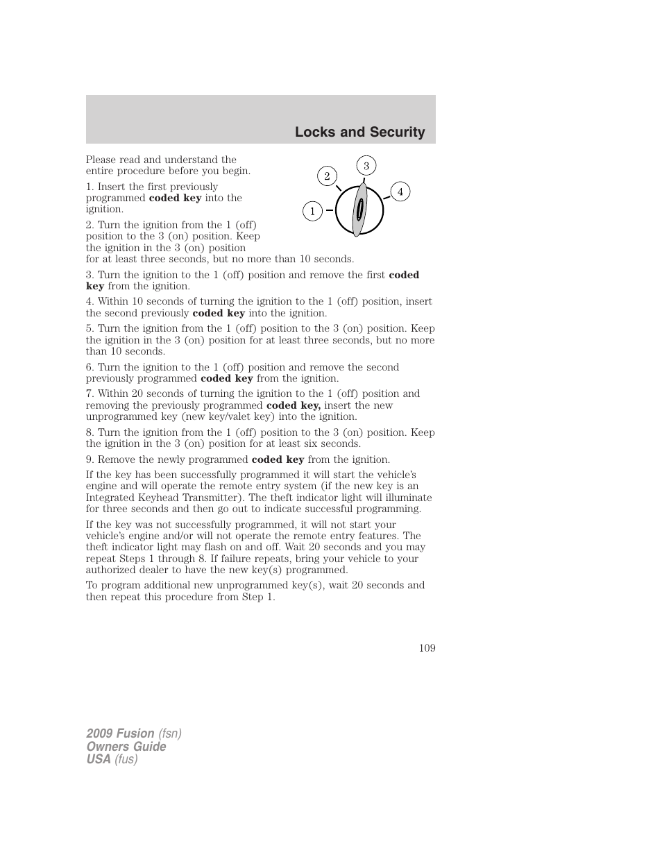 Locks and security | FORD 2009 Fusion v.1 User Manual | Page 109 / 312