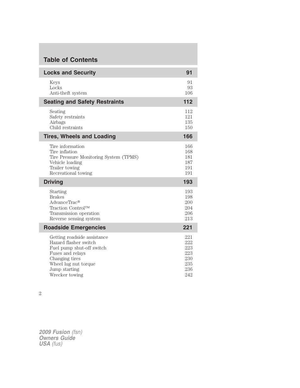 FORD 2009 Fusion v.1 User Manual | Page 2 / 312