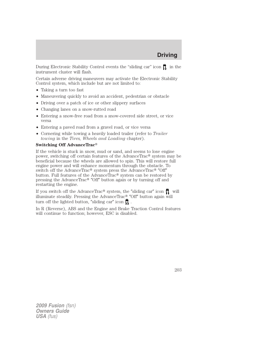 Driving | FORD 2009 Fusion v.1 User Manual | Page 203 / 312