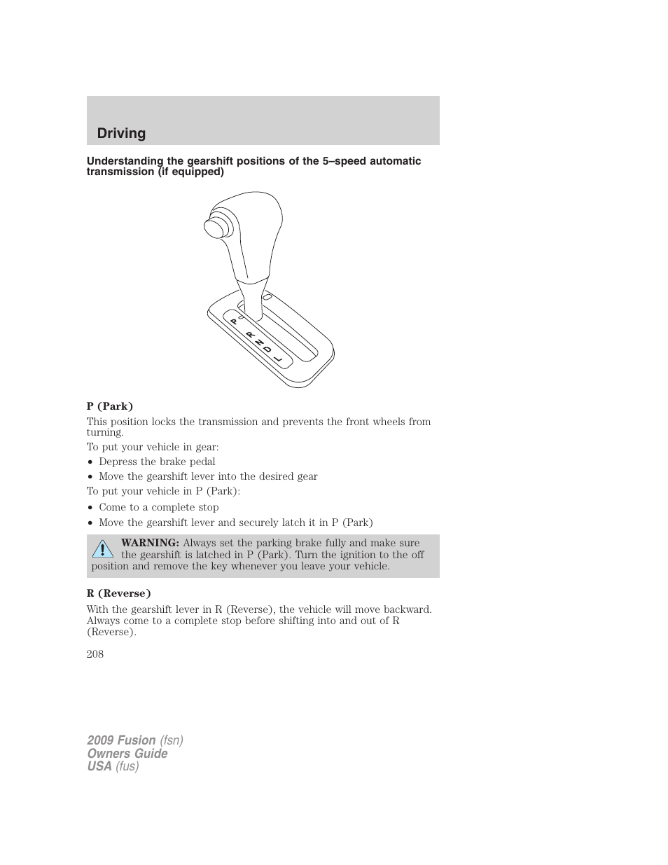 Driving | FORD 2009 Fusion v.1 User Manual | Page 208 / 312