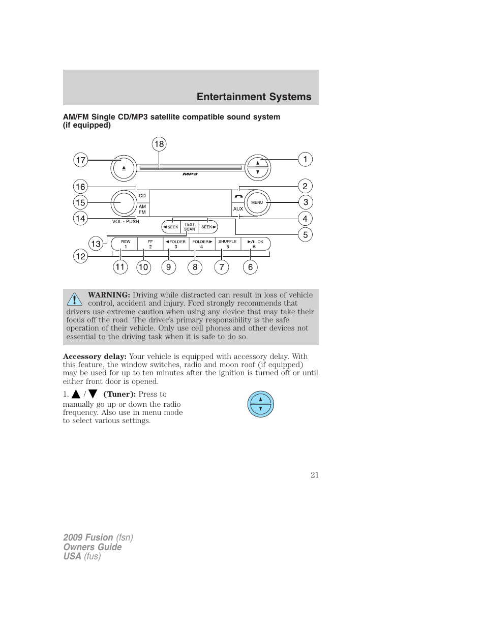 Am/fm stereo with cd, Entertainment systems | FORD 2009 Fusion v.1 User Manual | Page 21 / 312