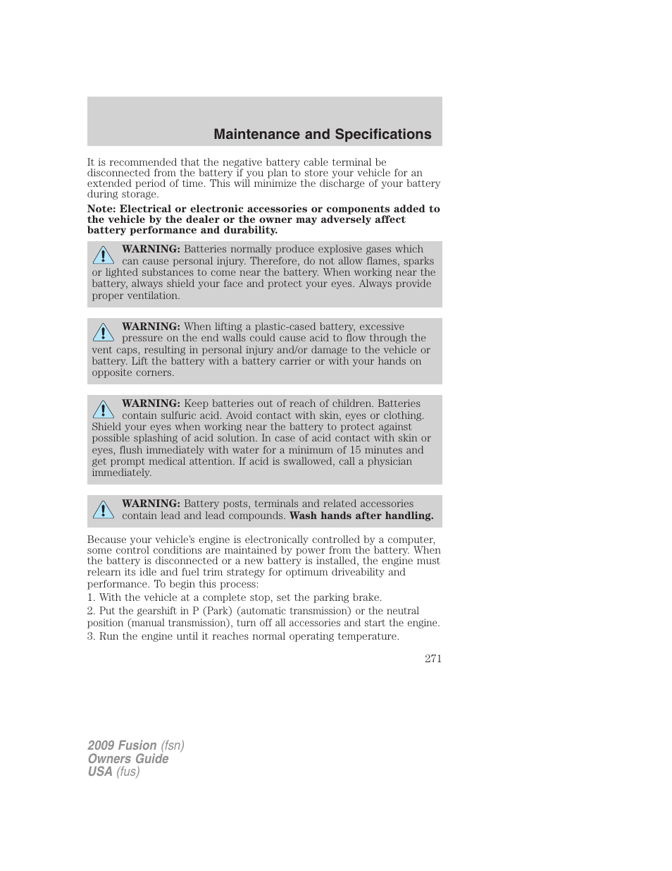 Maintenance and specifications | FORD 2009 Fusion v.1 User Manual | Page 271 / 312