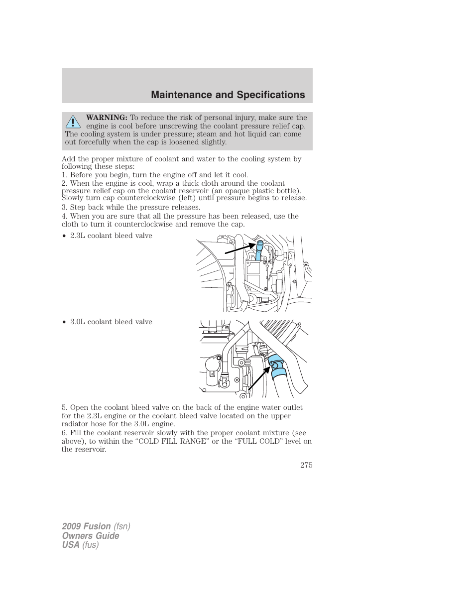 Maintenance and specifications | FORD 2009 Fusion v.1 User Manual | Page 275 / 312