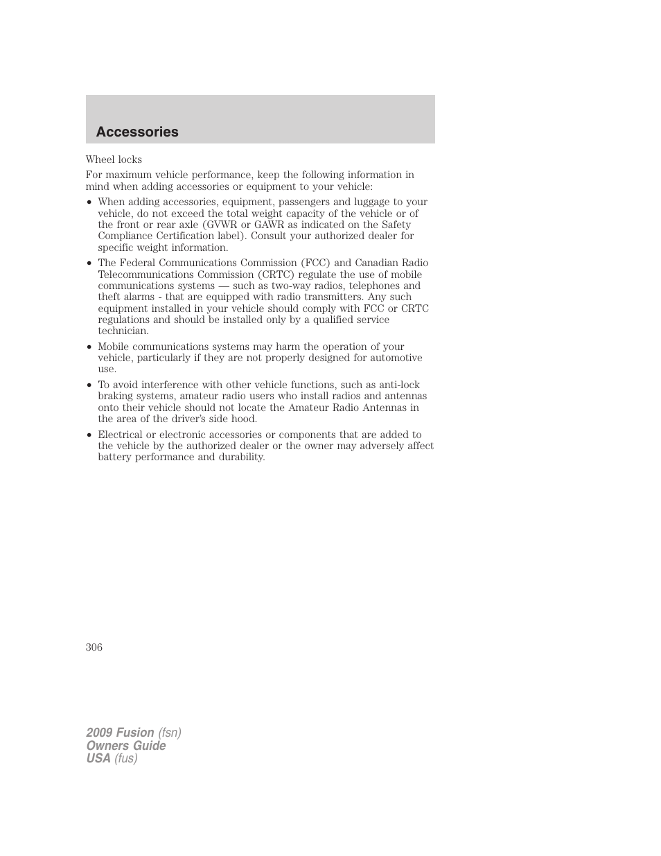 Accessories | FORD 2009 Fusion v.1 User Manual | Page 306 / 312