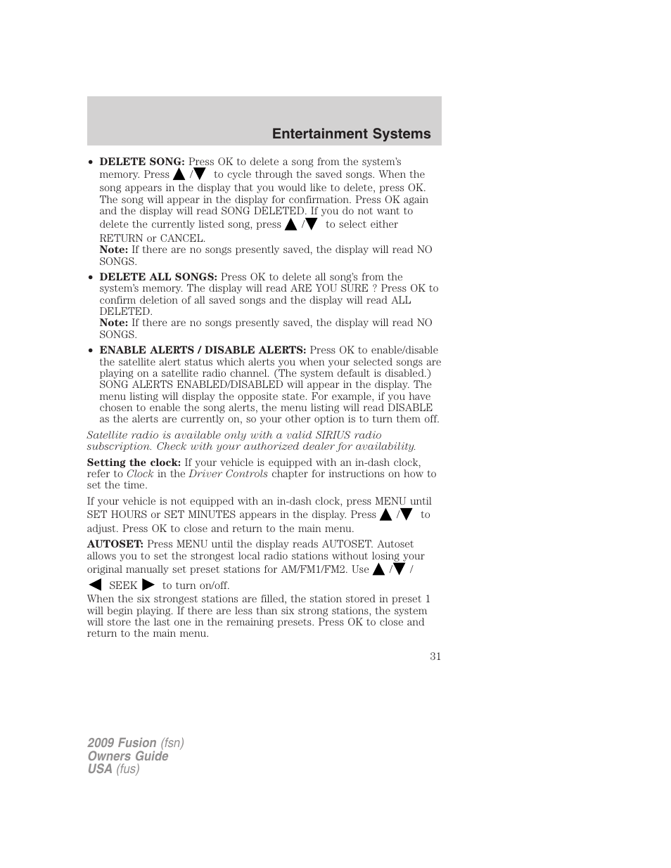 Entertainment systems | FORD 2009 Fusion v.1 User Manual | Page 31 / 312