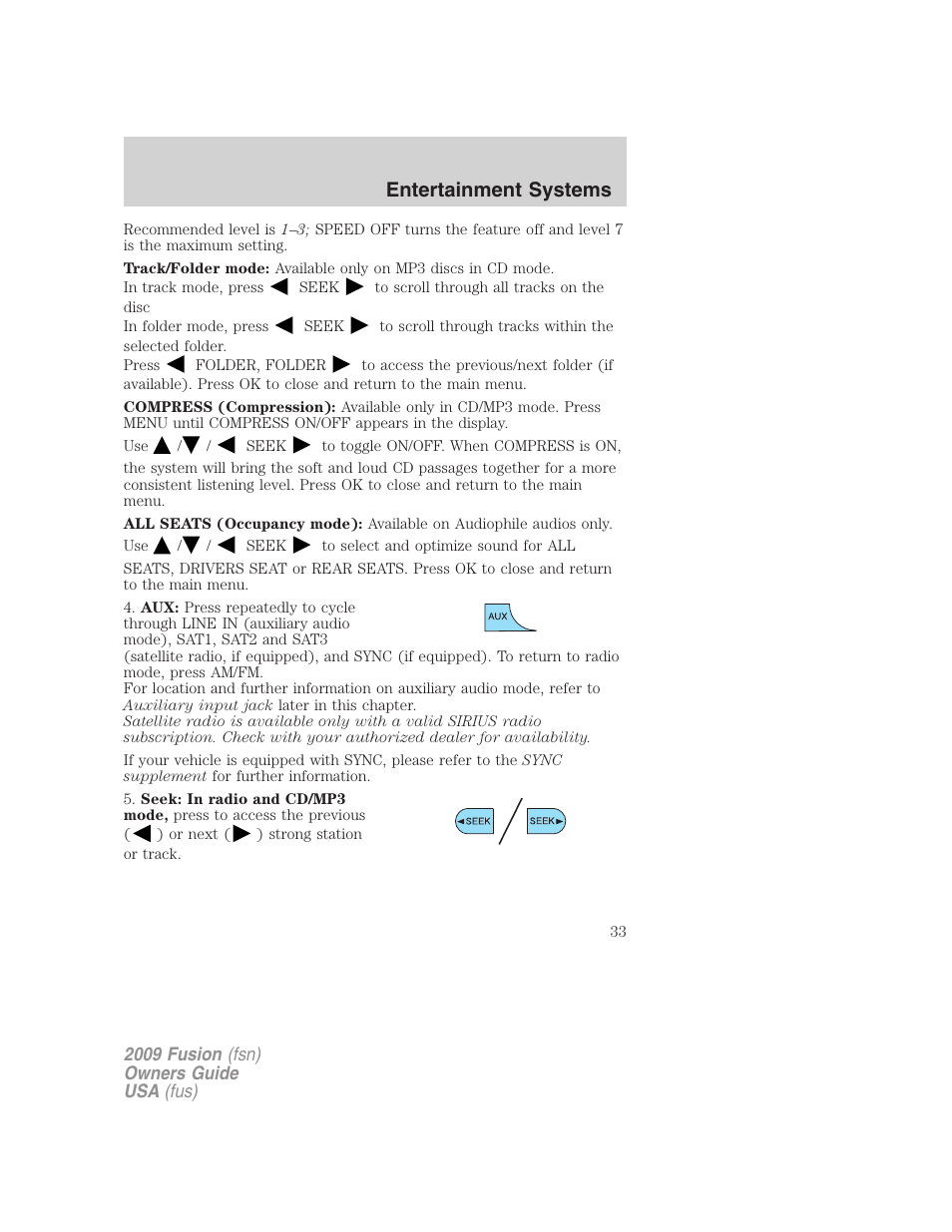 Entertainment systems | FORD 2009 Fusion v.1 User Manual | Page 33 / 312