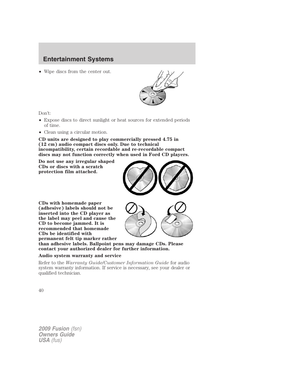 Entertainment systems | FORD 2009 Fusion v.1 User Manual | Page 40 / 312