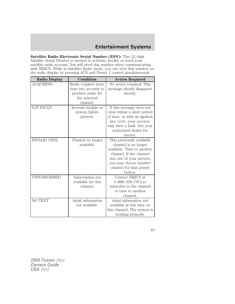 Entertainment systems | FORD 2009 Fusion v.1 User Manual | Page 43 / 312