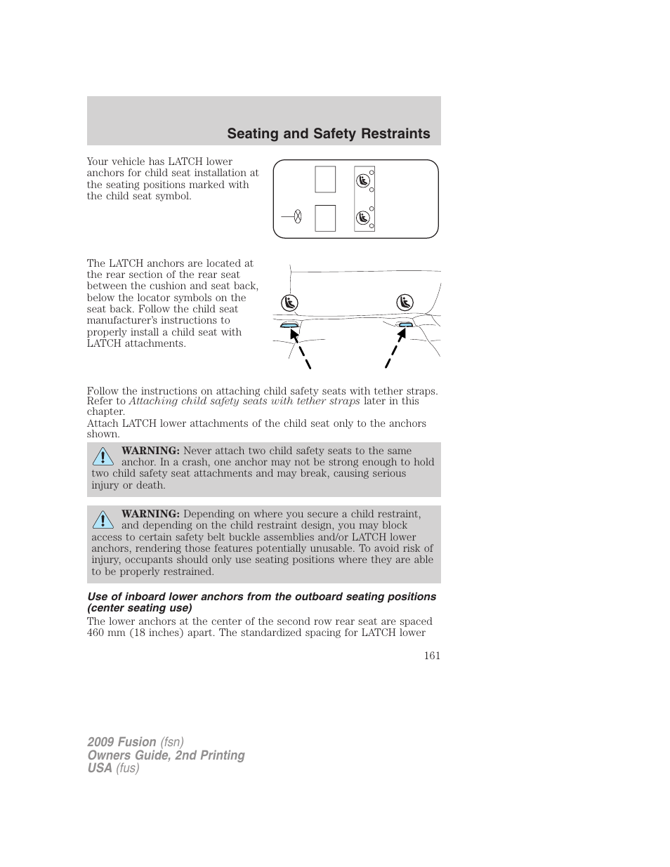 Seating and safety restraints | FORD 2009 Fusion v.2 User Manual | Page 161 / 314