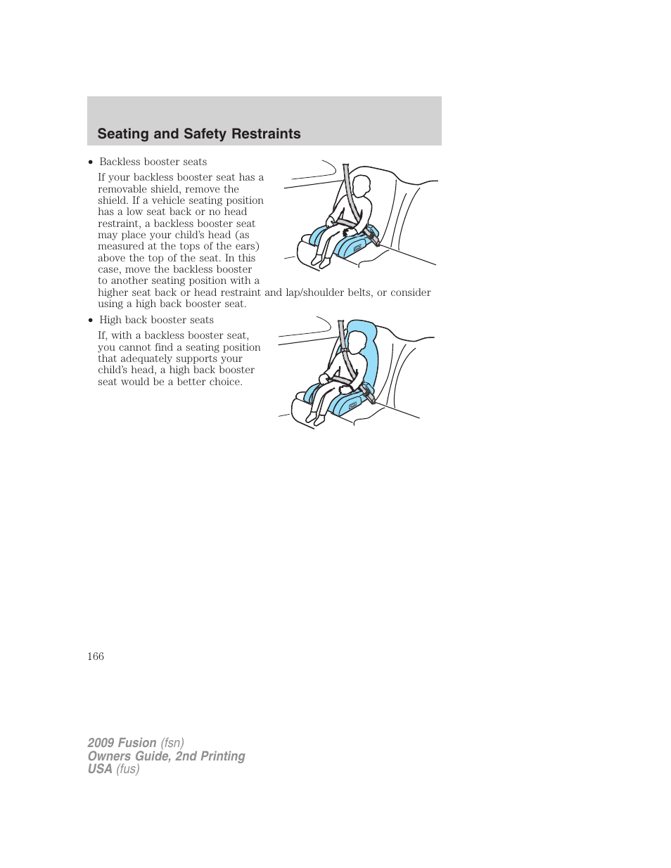 Seating and safety restraints | FORD 2009 Fusion v.2 User Manual | Page 166 / 314