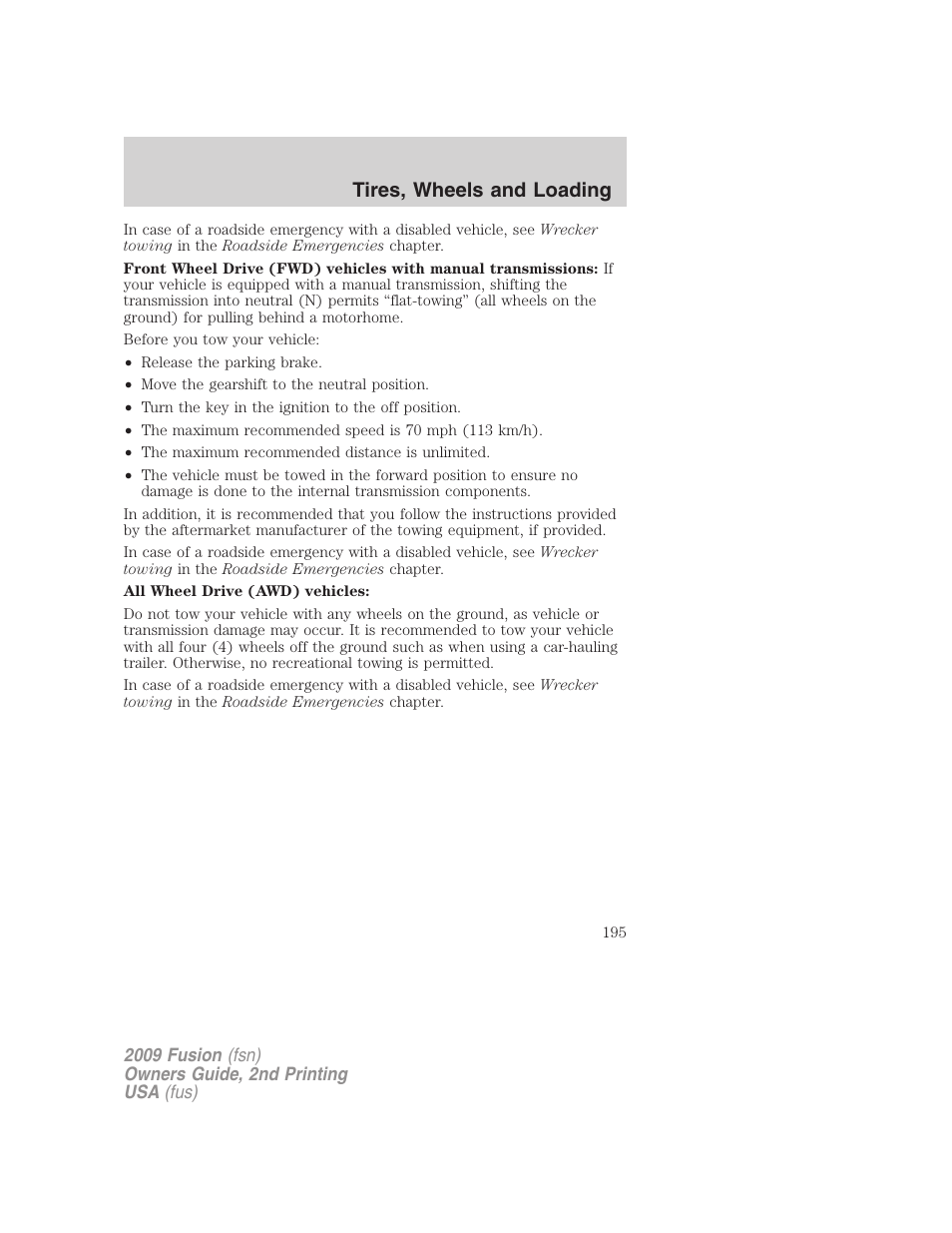 Tires, wheels and loading | FORD 2009 Fusion v.2 User Manual | Page 195 / 314