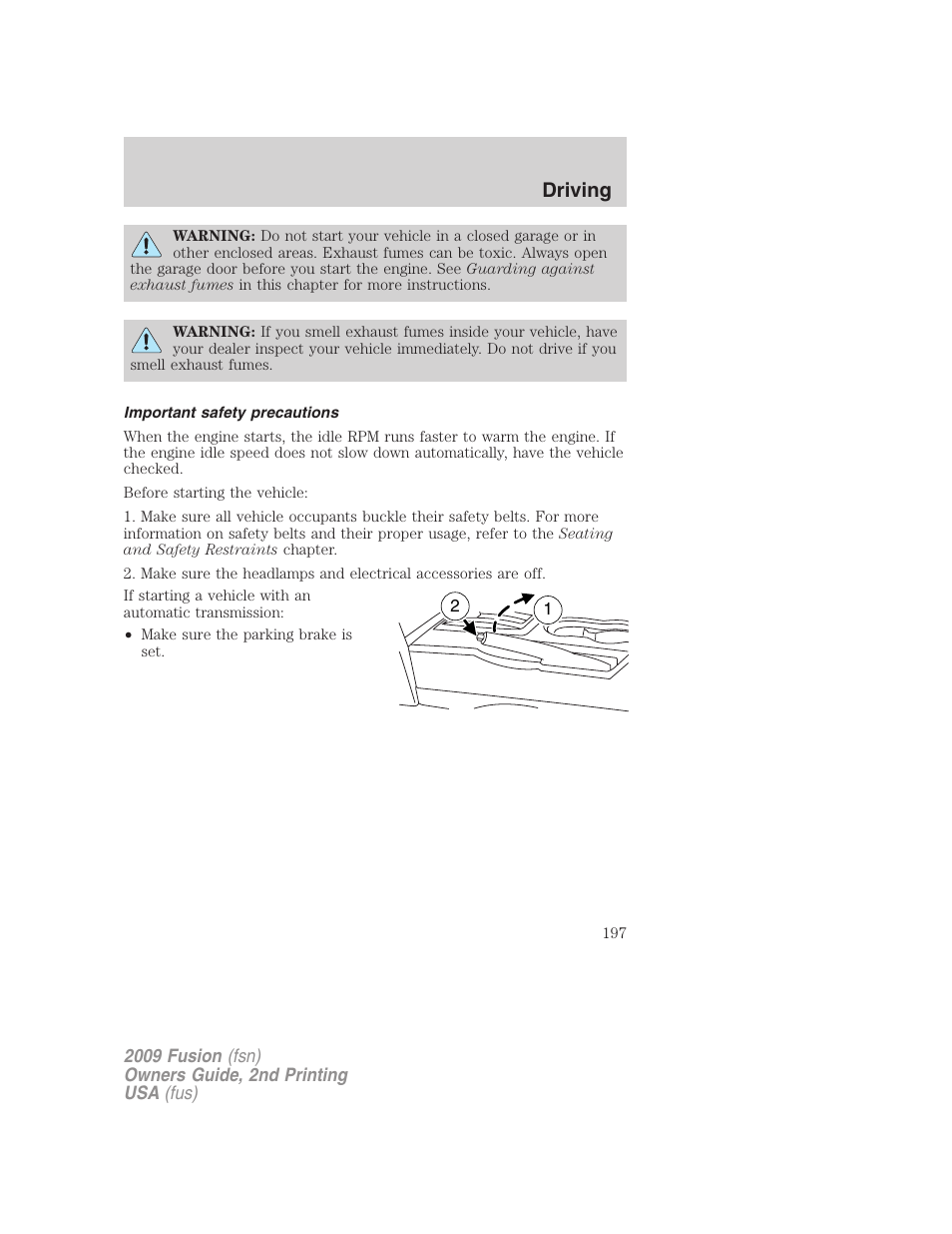 Important safety precautions, Driving | FORD 2009 Fusion v.2 User Manual | Page 197 / 314