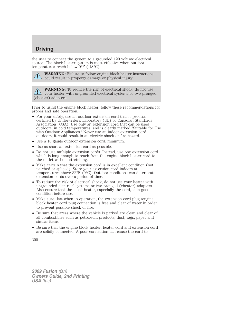 Driving | FORD 2009 Fusion v.2 User Manual | Page 200 / 314