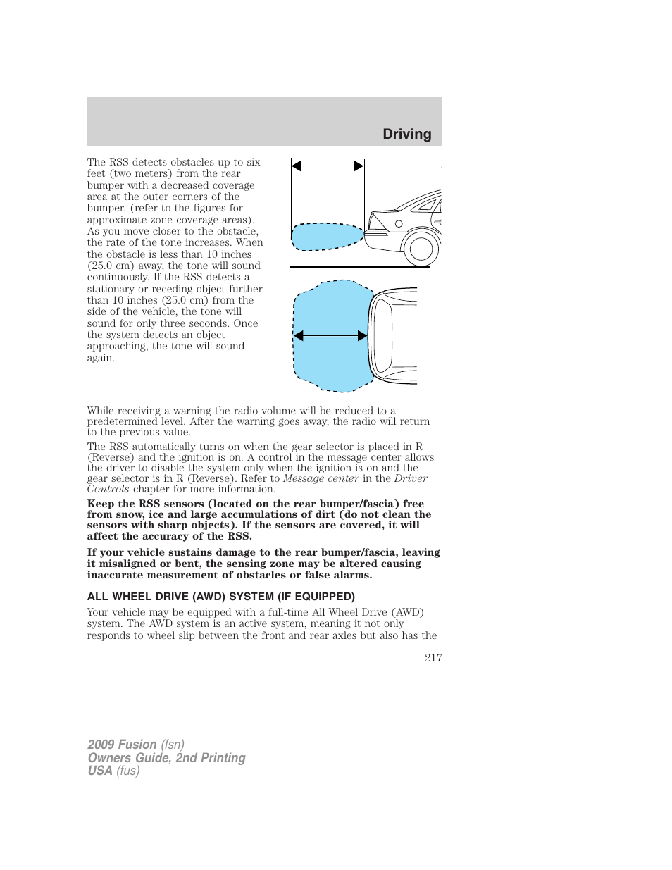 All wheel drive (awd) system (if equipped), Driving | FORD 2009 Fusion v.2 User Manual | Page 217 / 314