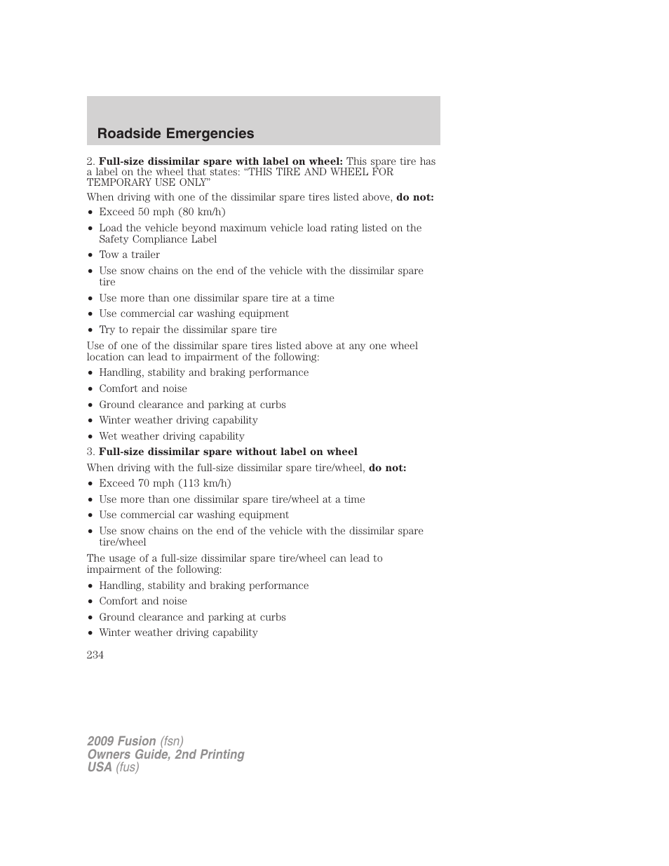 Roadside emergencies | FORD 2009 Fusion v.2 User Manual | Page 234 / 314