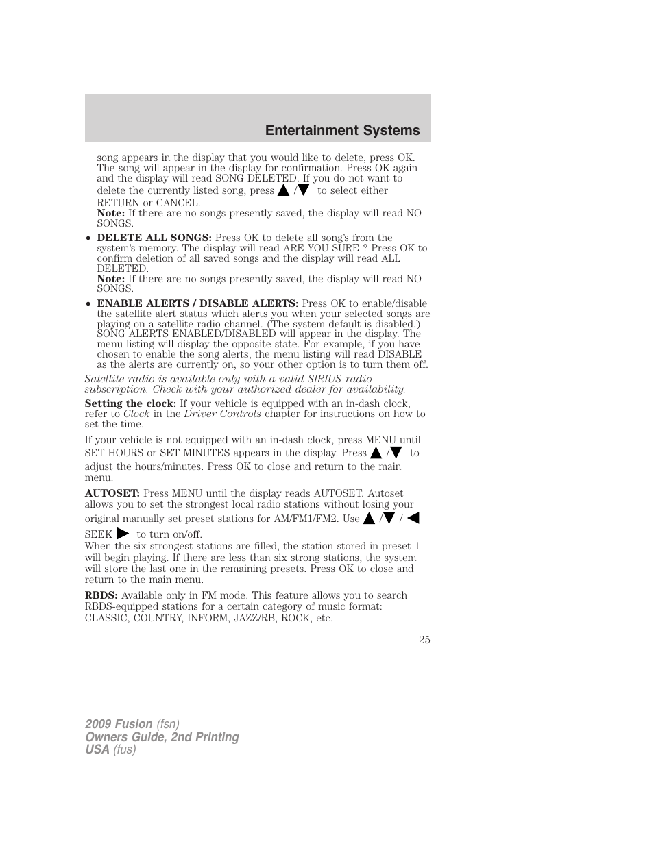 Entertainment systems | FORD 2009 Fusion v.2 User Manual | Page 25 / 314