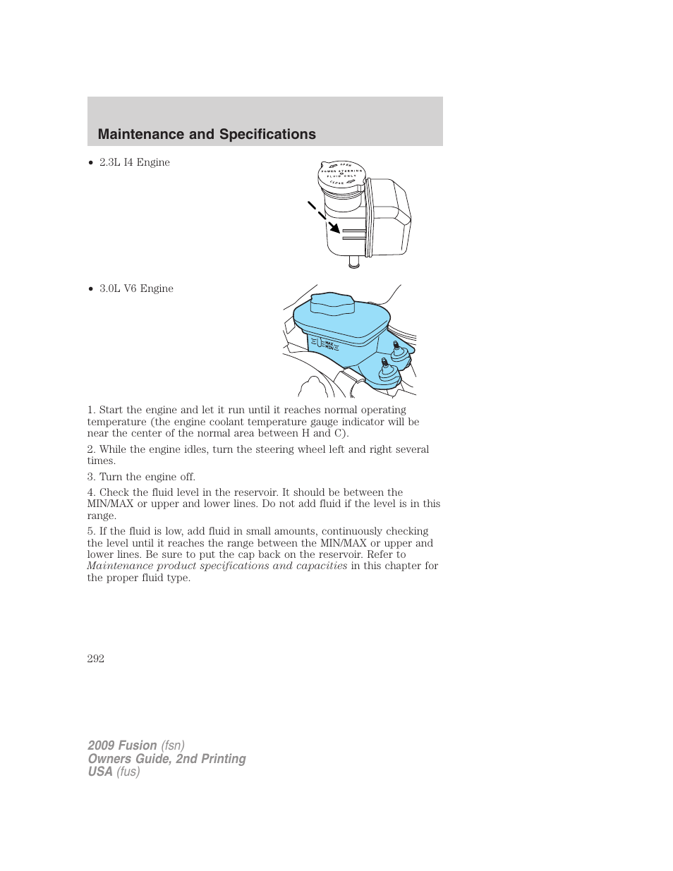 Maintenance and specifications | FORD 2009 Fusion v.2 User Manual | Page 292 / 314