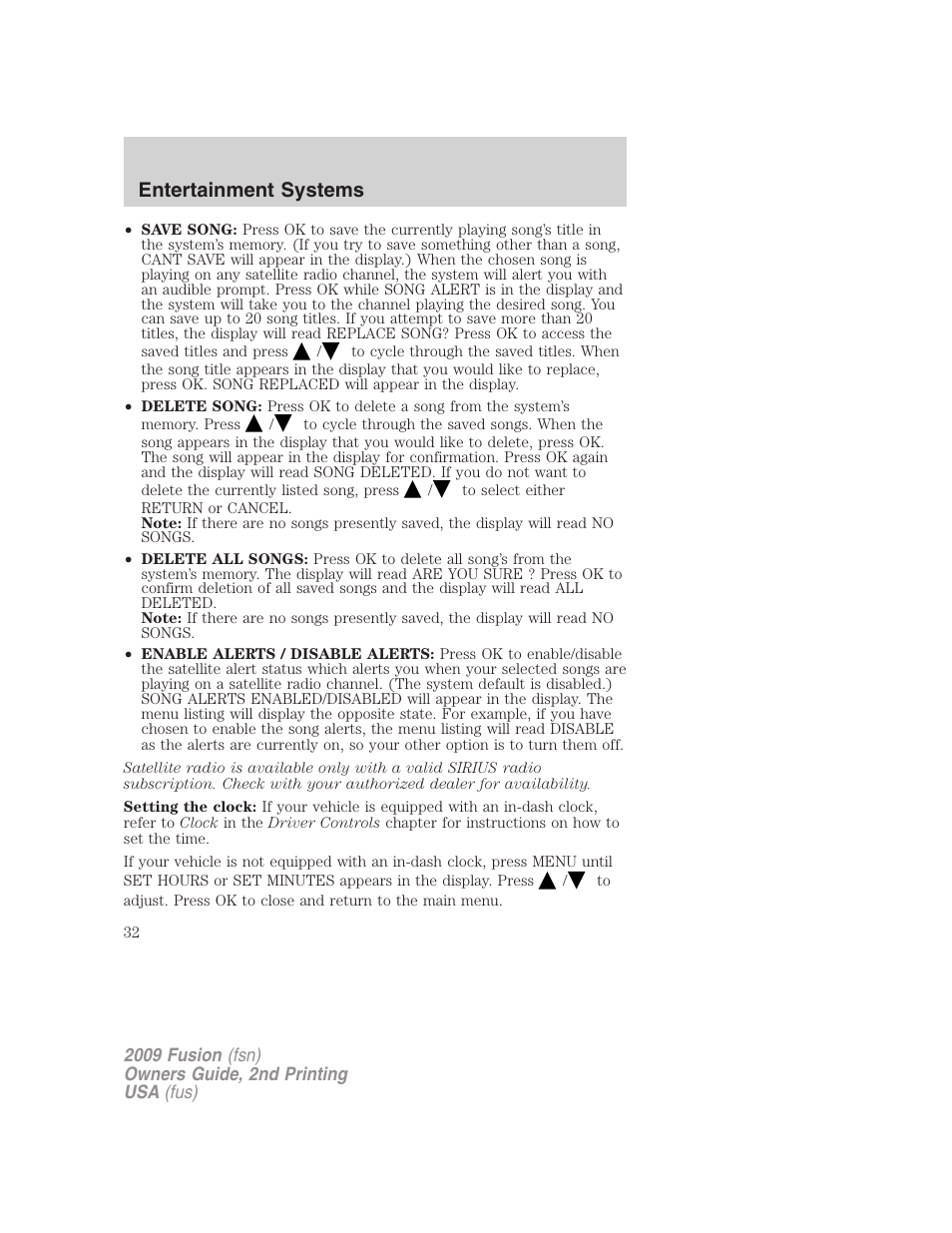 Entertainment systems | FORD 2009 Fusion v.2 User Manual | Page 32 / 314