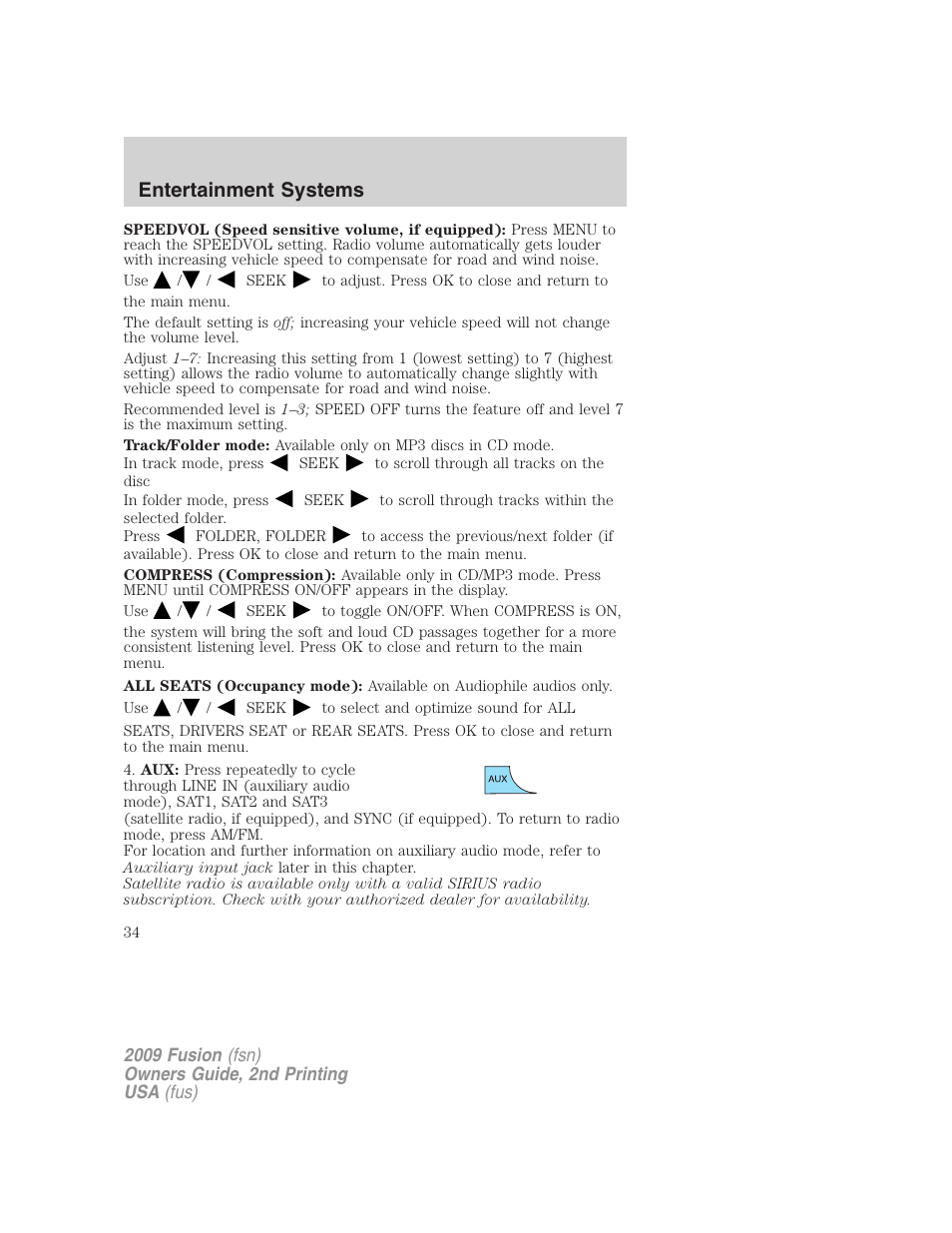 Entertainment systems | FORD 2009 Fusion v.2 User Manual | Page 34 / 314