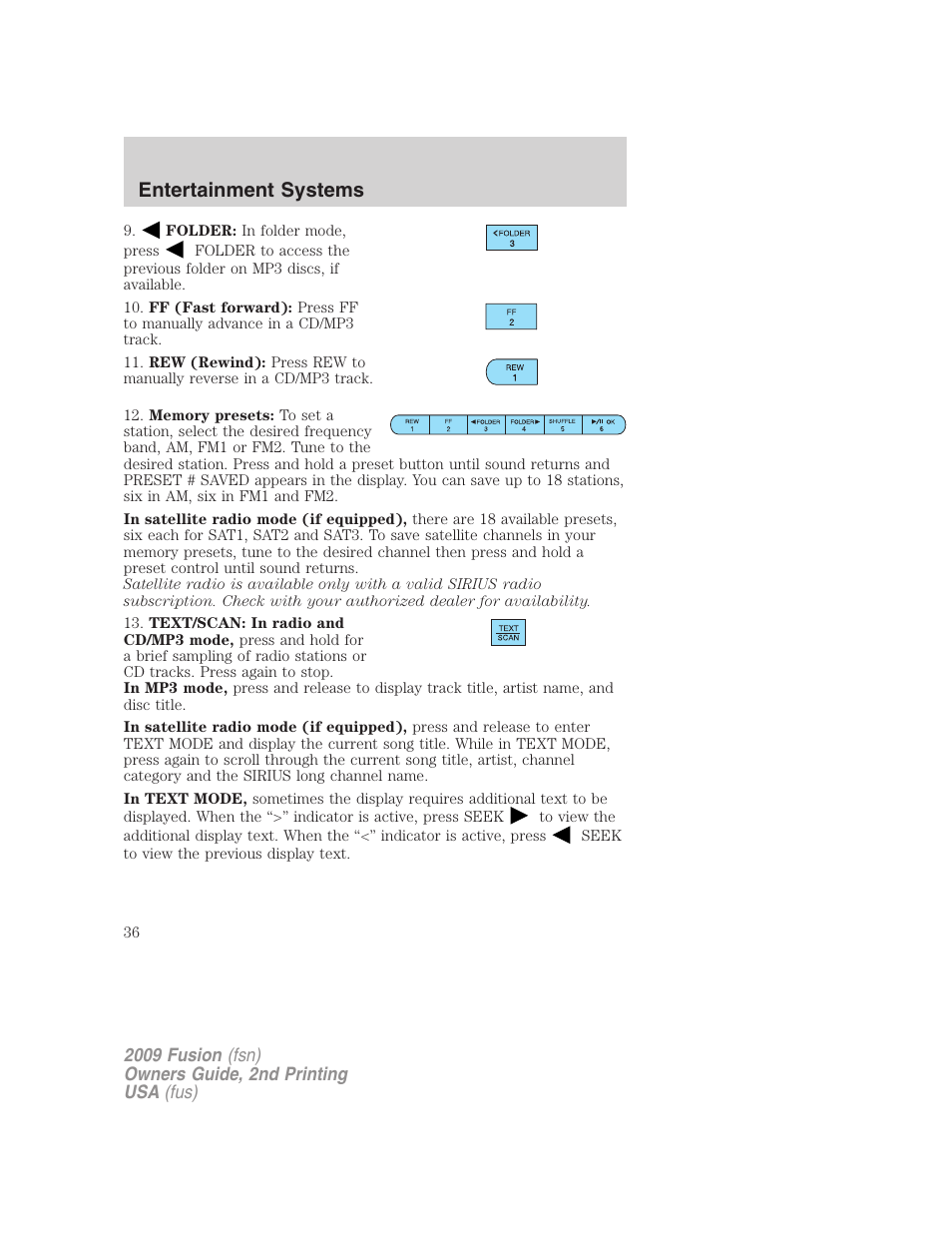 Entertainment systems | FORD 2009 Fusion v.2 User Manual | Page 36 / 314