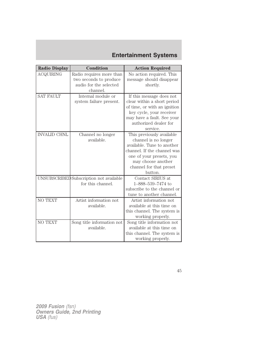Entertainment systems | FORD 2009 Fusion v.2 User Manual | Page 45 / 314