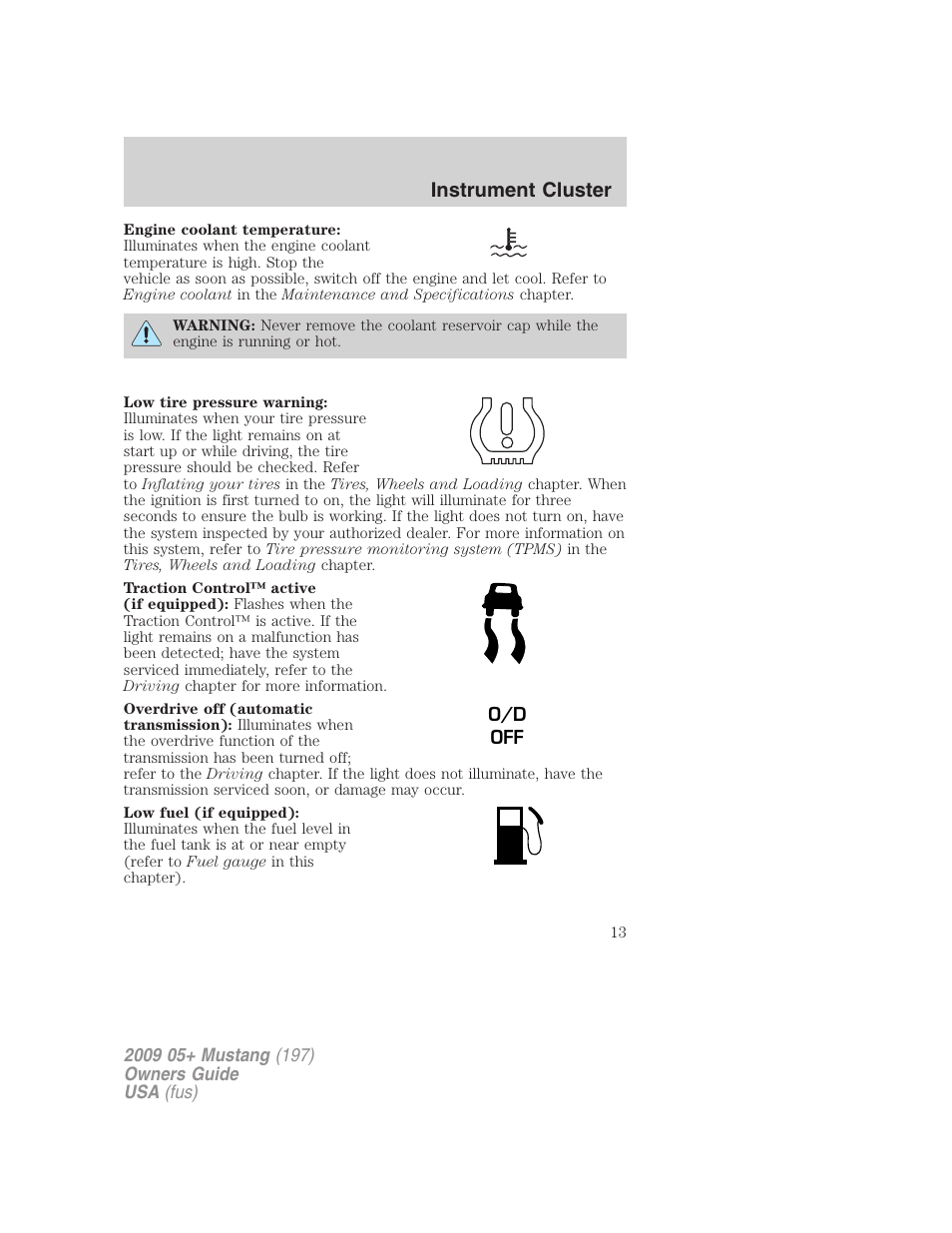 Instrument cluster | FORD 2009 Mustang User Manual | Page 13 / 292