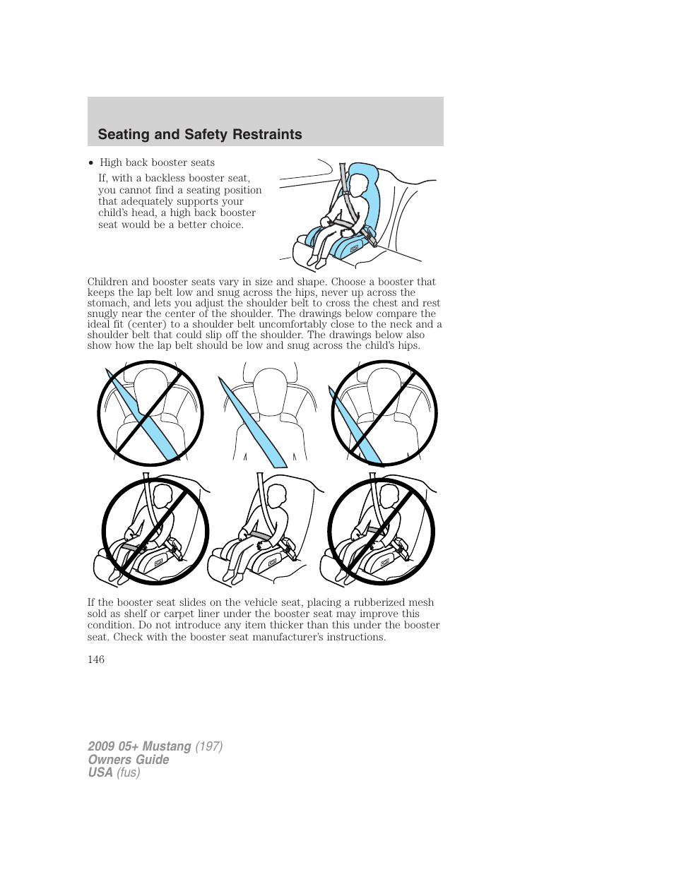 Seating and safety restraints | FORD 2009 Mustang User Manual | Page 146 / 292